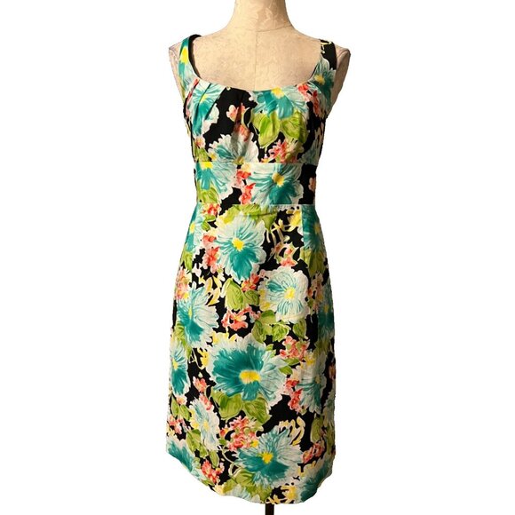 Suzi Chin Dress 12 Multicolor Vibrant Floral Stretch Cotton Sleeveless Summer - Picture 1 of 6